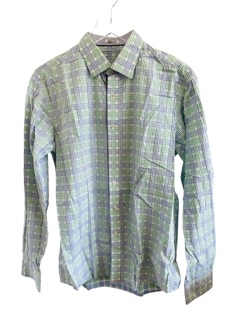 Bugatchi Light Green and Blue Plaid Button-Down Shirt